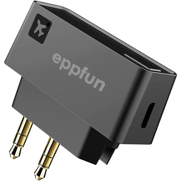 eppfun AK3046E Wireless Transmitter for use on Airplanes, Low Latency Bluetooth 5.0 Audio 3.5mm Jack Adapter for Connecting Wireless Headphones/Earbuds