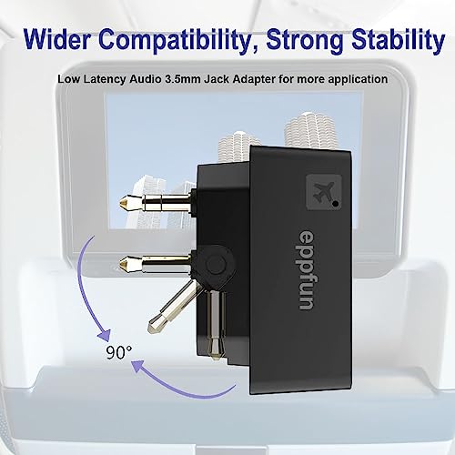 eppfun AK3046E Wireless Transmitter for use on Airplanes, Low Latency Bluetooth 5.0 Audio 3.5mm Jack Adapter for Connecting Wireless Headphones/Earbuds