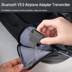 eppfun AK3046E Wireless Transmitter for use on Airplanes, Low Latency Bluetooth 5.0 Audio 3.5mm Jack Adapter for Connecting Wireless Headphones/Earbuds