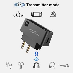 eppfun AK3046E Wireless Transmitter for use on Airplanes, Low Latency Bluetooth 5.0 Audio 3.5mm Jack Adapter for Connecting Wireless Headphones/Earbuds