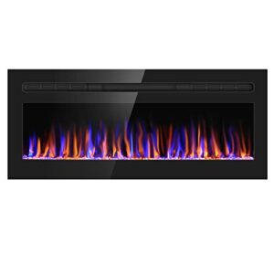 upesitom electric fireplace 43" upgrade fireplace heater recessed & wall mounted, 750/1500w linear fireplace led electric fireplace insert with adjustable flame colors, timer, remote control