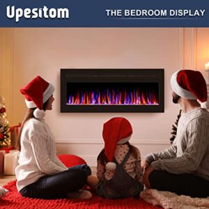 Upesitom Electric Fireplace 43" Upgrade Fireplace Heater Recessed & Wall Mounted, 750/1500W Linear Fireplace LED Electric Fireplace Insert with Adjustable Flame Colors, Timer, Remote Control