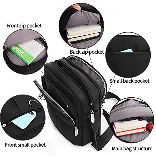 Vaupan Messenger Bag for Men, Small Crossbody Bag Water Resistant Sling Shoulder Bag for Travel School Work Business (Black)