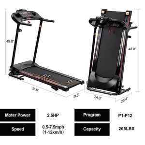 Folding Treadmill, 2.5HP Electric Treadmill for Home with Bluetooth and Incline, Portable Fitness Running Workout for Small Space Home Gym Equipment, MP3 (Black)