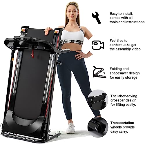 Folding Treadmill, 2.5HP Electric Treadmill for Home with Bluetooth and Incline, Portable Fitness Running Workout for Small Space Home Gym Equipment, MP3 (Black)