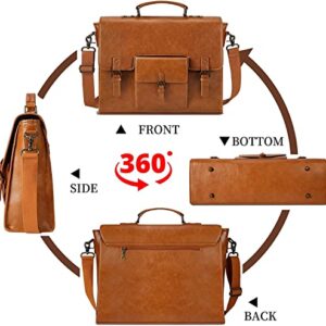 Leather Messenger Bag for Men 15.6 Inch Waterproof Vintage Leather Laptop Briefcase Large Satchel Shoulder Bag Office Travel College Computer Laptop Bag, Brown