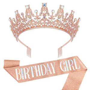 supoo birthday sash & crown rose gold birthday girl crown birthday girl sash princess crown with comb birthday tiara for women crystal princess tiara party decorations gift birthday tiaras and sashes for women