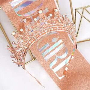 SuPoo Birthday Sash & Crown Rose Gold Birthday Girl Crown Birthday Girl Sash Princess Crown with Comb Birthday Tiara for Women Crystal Princess Tiara Party Decorations Gift Birthday Tiaras and Sashes for Women