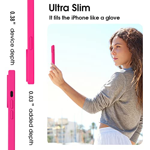 Vooii Compatible with MagSafe iPhone 14 Pro Magnetic Case, [9H Screen Protector] [Camera Protective] [Soft Microfiber Lining] Liquid Silicone Shockproof Case for iPhone 14 Pro - Hot Pink