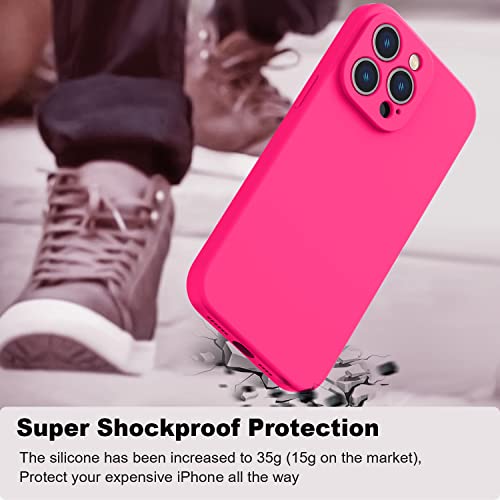 Vooii Compatible with MagSafe iPhone 14 Pro Magnetic Case, [9H Screen Protector] [Camera Protective] [Soft Microfiber Lining] Liquid Silicone Shockproof Case for iPhone 14 Pro - Hot Pink