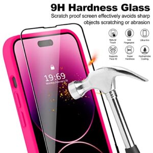 Vooii Compatible with MagSafe iPhone 14 Pro Magnetic Case, [9H Screen Protector] [Camera Protective] [Soft Microfiber Lining] Liquid Silicone Shockproof Case for iPhone 14 Pro - Hot Pink