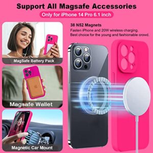 Vooii Compatible with MagSafe iPhone 14 Pro Magnetic Case, [9H Screen Protector] [Camera Protective] [Soft Microfiber Lining] Liquid Silicone Shockproof Case for iPhone 14 Pro - Hot Pink