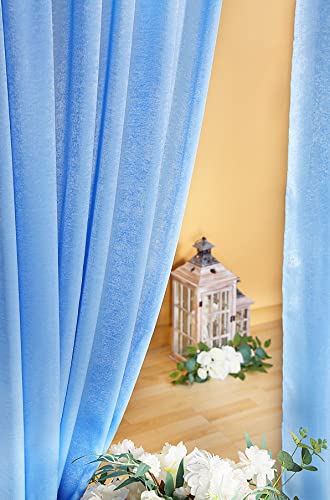 Cytdkve 2 Panels 4.8 Feet x 10 Feet Sky Blue Velvet-Like Wedding Backdrop Curtain Drapes, Silky Soft Window Curtains Panels for Wedding Ceremony Birthday Party Decorations