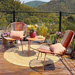 Grand patio Outdoor Acapulco 3-Pc Steel Low Seat Lounge Bistro Set, Open Weave Wicker Small Seating Set with Reclined Back for Balcony, Patio, Pool, Garden, Backyard, Tangerine