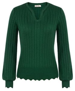 women's v neck long sleeve pullover sweater lightweight knit novelty sweaters green l