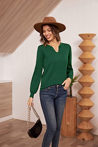 Women's V Neck Long Sleeve Pullover Sweater Lightweight Knit Novelty Sweaters Green L