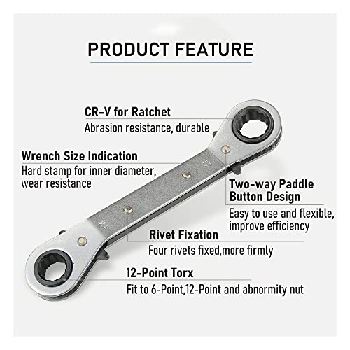 FOCMKEAS 1/2-9/16 Inch Reversible Universal Ratcheting Wrench,Imperial Double Offset Box End， Matte Chrome Plated Cr-V Steel， Heavy-Duty，72 Tooth Ratchet Spanner Crooked for Narrow Spaces