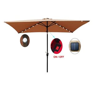 10 Ft. Steel Outdoor Market Patio Umbrella With Led Lights Brown Modern Contemporary Square Polyester Uv Resistant Water