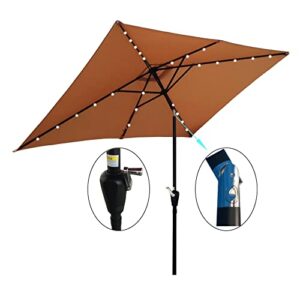 10 Ft. Steel Outdoor Market Patio Umbrella With Led Lights Brown Modern Contemporary Square Polyester Uv Resistant Water