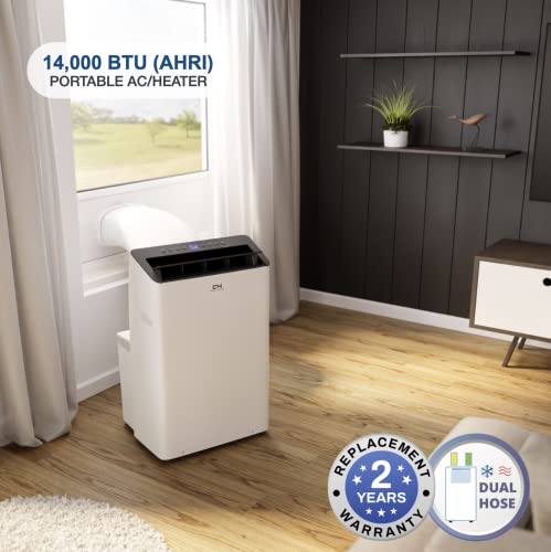 Cooper&Hunter 14,000 BTU (12,000 BTU SACC) Inverter Portable Air Conditioner and Heater with Dual Hose, Dehumidifier, and Fan For Areas Up To 550 Sq. Ft, with Remote Control & Window Kit