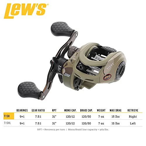 Lew's American Hero Tier 1 Casting Reel, 9+1 Stainless Steel Ball Bearings, 7.5:1 Gear Ratio, Right-Hand Retrieve, Multicam