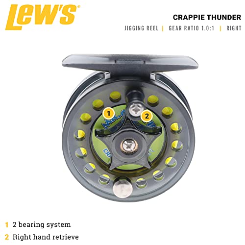 Lew's Crappie Thunder Jigging Fishing Reel, 2 Bearing System, Right-Hand Retrieve, Crappie Thunder Green