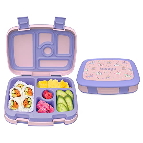 Bentgo® Kids Prints Leak-Proof, 5-Compartment Bento-Style Kids Lunch Box - Ideal Portion Sizes for Ages 3 to 7 - BPA-Free, Dishwasher Safe, Food-Safe Materials (Carousel Unicorns)