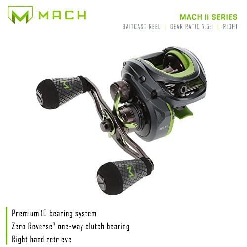 Mach Lew's 2 Baitcast Reel, 9+1 Stainless Steel Ball Bearings, 7.5:1 Gear Ratio, Right-Hand Retrieve, Black/Green