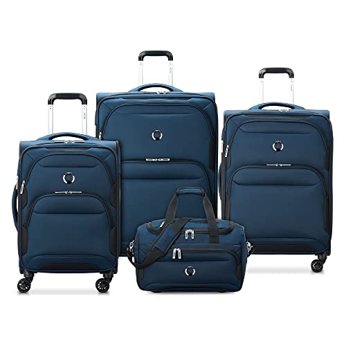 DELSEY Paris Sky Max 2.0 Softside Expandable Luggage with Spinner Wheels, Blue, 4 Piece Set w/Duffel