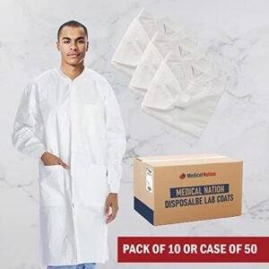 Medical Nation 10 Disposable Lab Coats - White Lab Coat for Women Men, Knee Length, Comfortable and Durable White Coat | Perfect For Use in Hospitals, Pharmacies, Labs, Clinics, at Home | Size Small