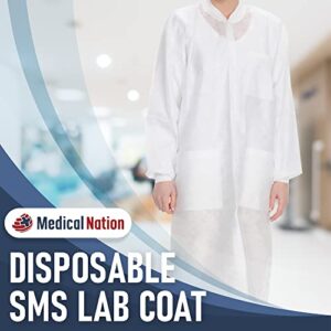 Medical Nation 10 Disposable Lab Coats - White Lab Coat for Women Men, Knee Length, Comfortable and Durable White Coat | Perfect For Use in Hospitals, Pharmacies, Labs, Clinics, at Home | Size Small