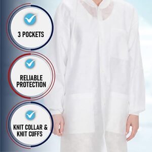 Medical Nation 10 Disposable Lab Coats - White Lab Coat for Women Men, Knee Length, Comfortable and Durable White Coat | Perfect For Use in Hospitals, Pharmacies, Labs, Clinics, at Home | Size Small