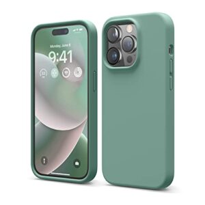 elago compatible with iphone 14 pro case, liquid silicone case, full body protective cover, shockproof, slim phone case, anti-scratch soft microfiber lining, 6.1 inch (midnight green)