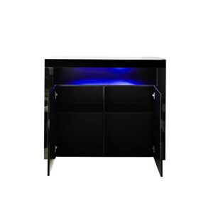 Goujxcy LED Kitchen Sideboard Storage Buffet Cabinet High Gloss for Living Room, Modern Wooden Unit Cupboard TV Stand with 2 Doors for Hallway Dining Room (Black6)