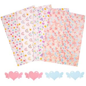 Larcenciel Gift Wrapping Paper, Birthday Wrapping Paper for Girl w/Gift Tags, Rainbow Polka Dots Heart Gift Wraps for Birthday, Valentines Day, Christmas, Wedding, Baby Shower, 4 Sheets 27.5x19.6inch