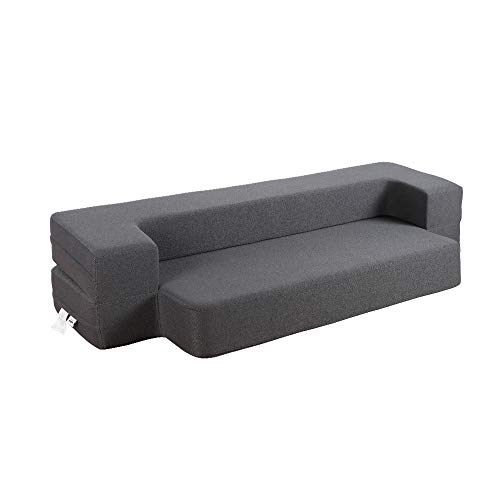 HonTop 10 Inch Modern Folding Sofa Bed Couch Memory Foam Couch Full Futon Sofa Sleeper Chair for Living Room Guest Mattress, Dark Grey