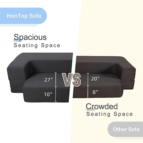 HonTop 10 Inch Modern Folding Sofa Bed Couch Memory Foam Couch Full Futon Sofa Sleeper Chair for Living Room Guest Mattress, Dark Grey