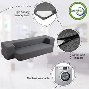 HonTop 10 Inch Modern Folding Sofa Bed Couch Memory Foam Couch Full Futon Sofa Sleeper Chair for Living Room Guest Mattress, Dark Grey