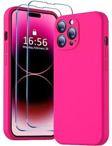 bosskiss compatible with iphone 14 pro case 6.1 inch, premium liquid silicone case [velvety touch] [2 pcs 9h tempered glass screen protector], camera all-round protection shockproof case, hot pink