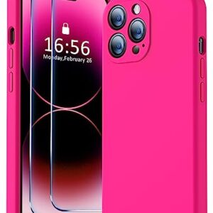 BossKiss Compatible with iPhone 14 Pro Case 6.1 inch, Premium Liquid Silicone Case [Velvety Touch] [2 Pcs 9H Tempered Glass Screen Protector], Camera All-Round Protection Shockproof Case, Hot Pink