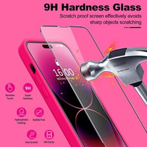 BossKiss Compatible with iPhone 14 Pro Case 6.1 inch, Premium Liquid Silicone Case [Velvety Touch] [2 Pcs 9H Tempered Glass Screen Protector], Camera All-Round Protection Shockproof Case, Hot Pink