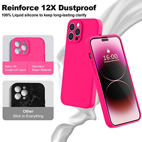 BossKiss Compatible with iPhone 14 Pro Case 6.1 inch, Premium Liquid Silicone Case [Velvety Touch] [2 Pcs 9H Tempered Glass Screen Protector], Camera All-Round Protection Shockproof Case, Hot Pink