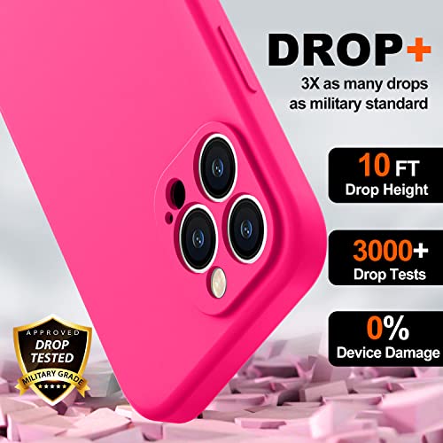 BossKiss Compatible with iPhone 14 Pro Case 6.1 inch, Premium Liquid Silicone Case [Velvety Touch] [2 Pcs 9H Tempered Glass Screen Protector], Camera All-Round Protection Shockproof Case, Hot Pink