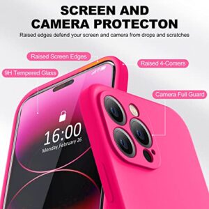 BossKiss Compatible with iPhone 14 Pro Case 6.1 inch, Premium Liquid Silicone Case [Velvety Touch] [2 Pcs 9H Tempered Glass Screen Protector], Camera All-Round Protection Shockproof Case, Hot Pink