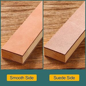 ANGERSTONE Double Side Leather Strop for Knife Sharpening - 14"x 2" Stropping Block Kit with Polishing Compound, Knife Strop with Ergonomic Handle for Honing Knives, Woodworking Chisels