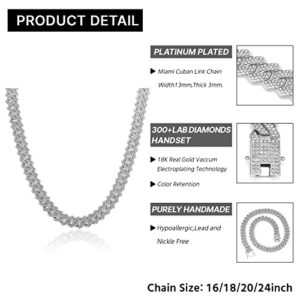 MOFEIJEWEL 13mm Cuban Link Chain For Men Women Iced Out Chain Miami Cuban Necklace Bling Diamond Chains Hip Hop Jewelry （Silver 16inch）