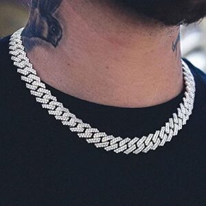 MOFEIJEWEL 13mm Cuban Link Chain For Men Women Iced Out Chain Miami Cuban Necklace Bling Diamond Chains Hip Hop Jewelry （Silver 16inch）