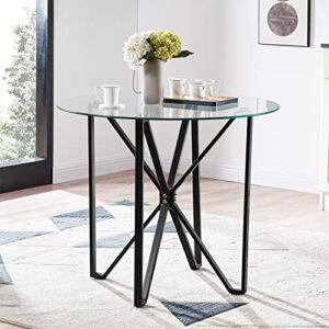 wisoice dining table round glass kitchen dining room table with tempered glass top and metal frames, modern circle dinner table for small spaces living room