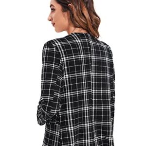 Milumia Women Elegant Open Front Plaid Blazer Work Office Jacket Outwear Z Black and White Medium