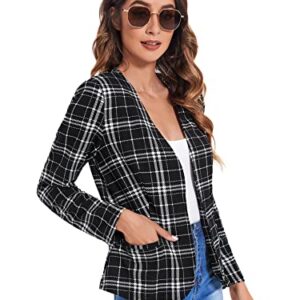 Milumia Women Elegant Open Front Plaid Blazer Work Office Jacket Outwear Z Black and White Medium